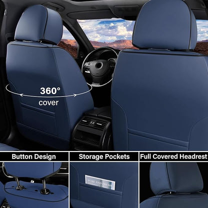 Coverado Car Seat Covers Front, Seat Covers for Cars, Waterproof 2-Pack Car Seat Cushions, Leather Carseat Seat Protectors, Universal Seat Covers Fit for Most Sedans SUV Pick-up Trucks(Blue&Black)