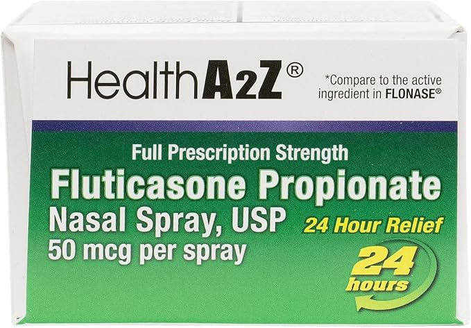 HealthA2Z® Fluticasone Propionate Nasal Spray | 50 mcg per Spray | 24 Hour Allergy Relief | 72 Sprays | 0.38 fl oz. (11.1mL) | Nasal Decongestant | Non-Drowsy | Allergy Relief Spray