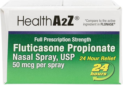 HealthA2Z® Fluticasone Propionate Nasal Spray | 50 mcg per Spray | 24 Hour Allergy Relief | 72 Sprays | 0.38 fl oz. (11.1mL) | Nasal Decongestant | Non-Drowsy | Allergy Relief Spray