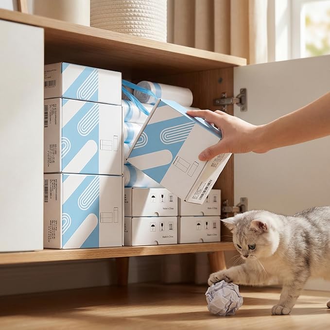 45 Count Cat Litter Box Liners for Automatic Litter Boxes, Durable Drawstring Bags, Leakproof & Tear-Resistant Waste Liners (24.8" x 14.5")