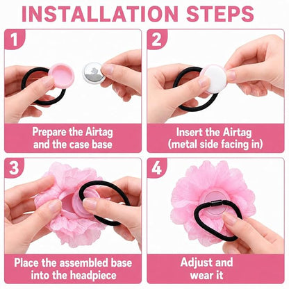 2 Pack Kids Hair Ties Holder for Airtag 2nd & 1st, Cute Flower Hidden Hair Elastic Band GPS Tracker Case for Girls (Pink Purple, Thick Hair)