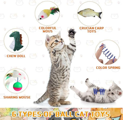 Shappy 150 Pcs Cat Toys for Indoor Cats Bulk, Kitten Toys Pack, Variety Interactive Gift Including Mice Interactive Silent Ball Spring Crinkle Balls Gift for Kitty Kitten Cat