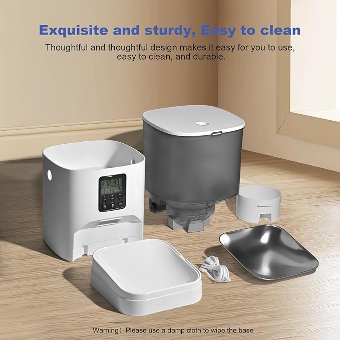 Automatic Cat Feeder, 6L Cat Food Dispenser with 10s Voice Recorder, Pet Feeder up to 8 Meals per Day, Timed Feeder with Dry Food Sealed Ring (Grey)