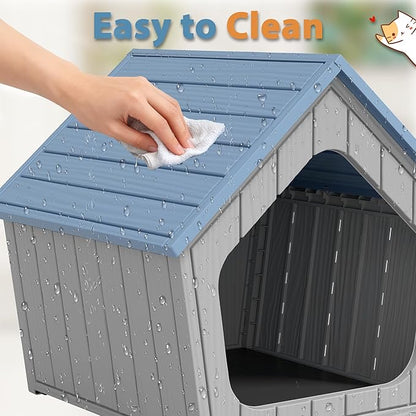 Cat Litter Box Enclosure, Hidden Covered Litter Box Furniture with Air Holes, Resin Outdoor Cat House Weatherproof, Wide Opening Design for Easy Cleaning, Blue
