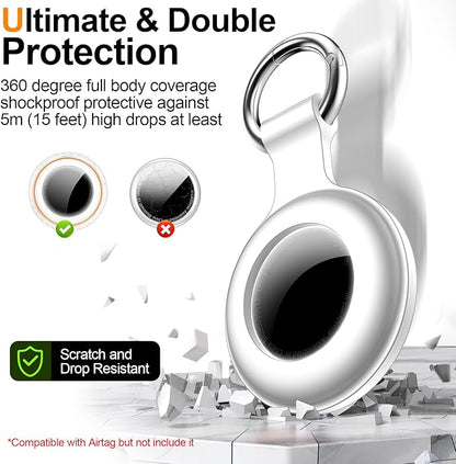 1|2|4Pack for Apple AirTag Holder,For Air Tag 2nd &1st Genaretion,Waterproof GPS Tracker Air Tag Keychain with Cover Anti-Scratch Silicone for Air-Tag Case for Pets,Kid,Luggage-White+White+Black+Black