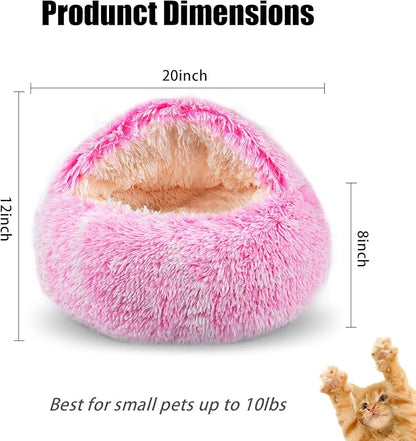 FORMYCATIE Cat Beds for Indoor Cats,Cat Cave for Puppy and Kitty,Calming Small Dog Bed for Small Dogs with Cover Cave,Cozy Warming Fluffy Washable Anti-Slip Pet Sleeping Bag (20 * 20inch,Pink)