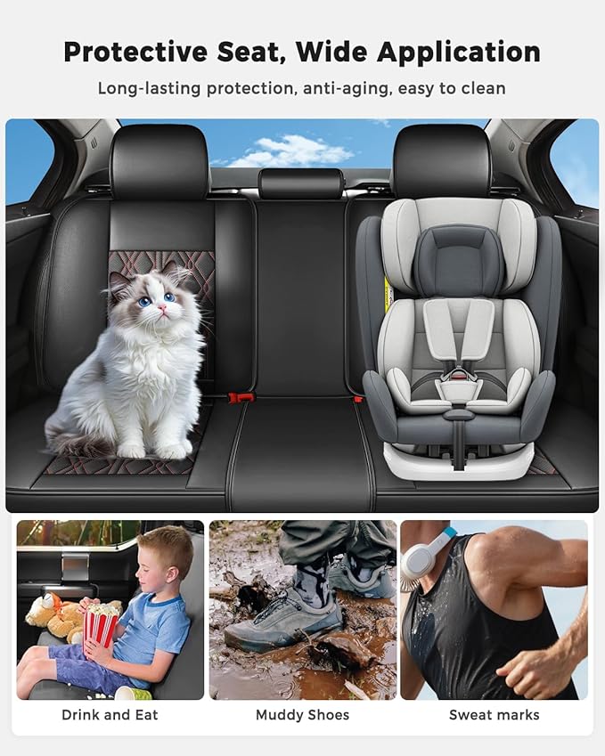 Huidasource Leather Back Row Seat Covers, Waterproof Rear Split Bench Car Seat Covers, Vehicle Seat Cushion Cover Protector Universal Fit for Most Cars Sedan SUV Pickup Truck(Back Row/Black&Red)