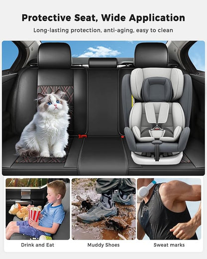 Huidasource Leather Back Row Seat Covers, Waterproof Rear Split Bench Car Seat Covers, Vehicle Seat Cushion Cover Protector Universal Fit for Most Cars Sedan SUV Pickup Truck(Back Row/Black&Red)