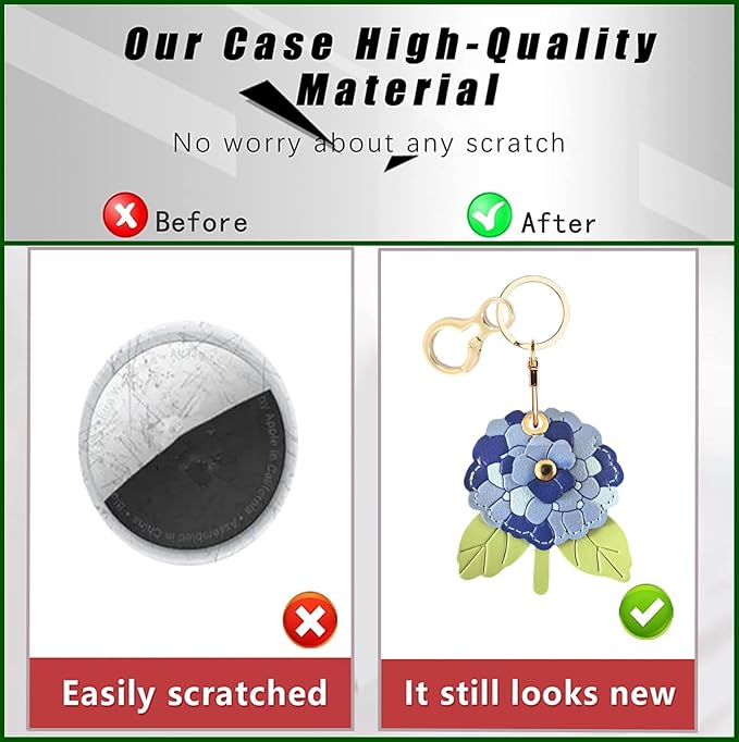 BORKUANA Leather Keychain Holder Case Compatible with AirTag,Cute Protective Cover with Keyring