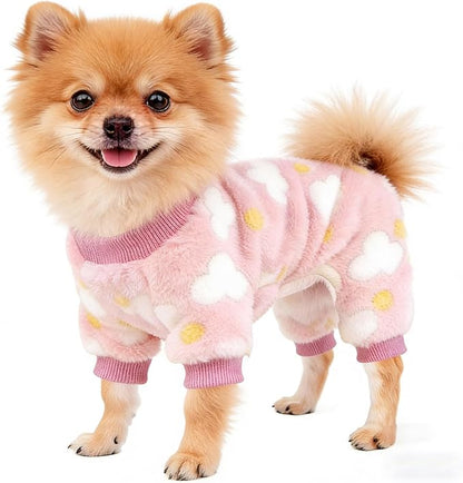 Dog Sweaters for Small Dogs Girl Dog Clothes Fleece Small Dog Pajamas Female Warm Dog Pjs Soft Dog Onesie Heart Chihuahua Clothes Pink Pet Puppy Pajamas, 3XS