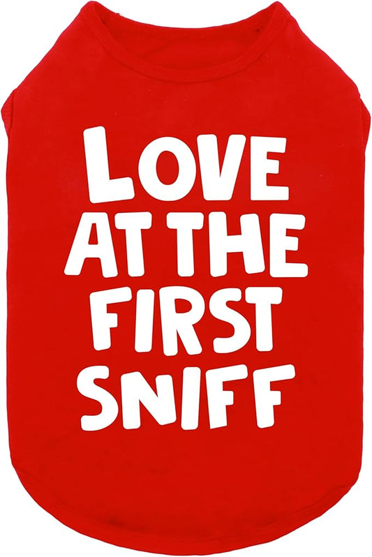 Fitwarm Love at The First Sniff Shirt, Valentines Outfit, Summer Clothes for Small Dogs Boy Girl, Funny Tshirt, Lightweight Breathable Cotton, Pet Cat Outfit, Red, XL