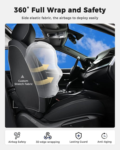 Huidasource Seat Covers, Car Seat Covers Nappa Leather with Lumbar Support, Side Elastic Fabric, Velcro Adjustable, Airbag, Ventilation Heating Child Seat Universal Fit for Most Cars SUV Trucks, Black