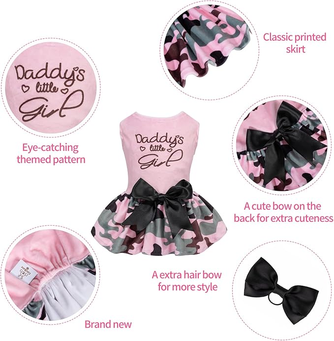 CuteBone Daddy's Little Girl Dog Dress for Small Dogs Pink Skirt Puppy Velvet Dresses Dog Clothes CVA21S-D