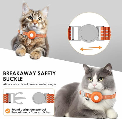 Smart Cat GPS Tracker, Cat Tracker Compatible with Apple Find My App (Only iOS), No Monthly Fee, Waterproof (White Tracker, Orange Cat Collar)