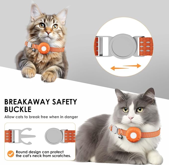 GPS Tracker for Cats, Cat GPS Tracker Compatible with Apple Find My App (Only iOS), Real-Time Location, Territory & Location History | Up to 5-Day Battery | Breakaway Collar Included (Orange)