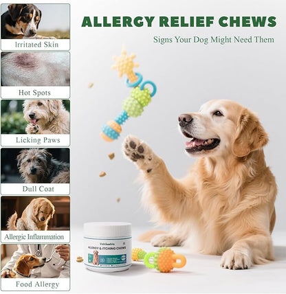 Dog Allergy Chews, Dog Allergy Relief Chews Coat Supplement for Itchy Skin, Probiotics for Dogs with Colostrum Omega-3 Immune Supplement-120ct