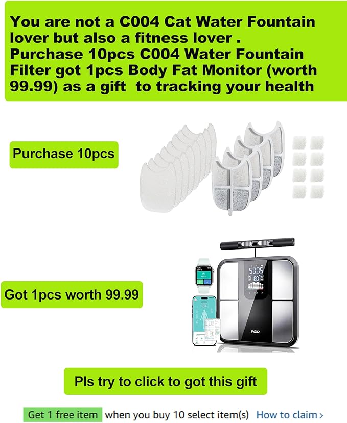 Replacement Filters and 4 Packs Sponges for 152oz/4.5L PGID Cordless Cat Water Fountain