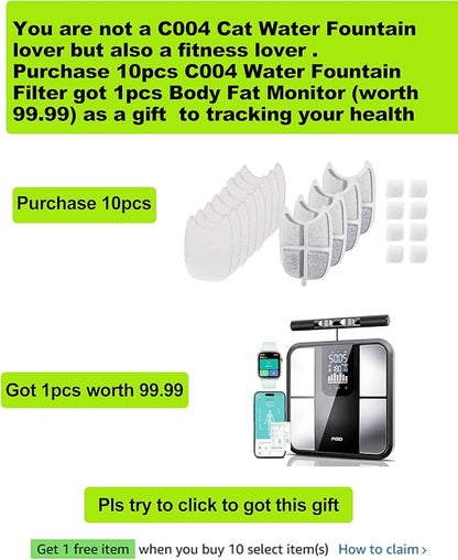 Replacement Filters and 4 Packs Sponges for 152oz/4.5L PGID Cordless Cat Water Fountain