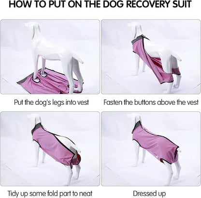 Dotoner Dog Recovery Suit Abdominal Wound Puppy Surgical Clothes Post-Operative Vest Pet After Surgery Wear Substitute E-Collar & Cone(L,Pink)