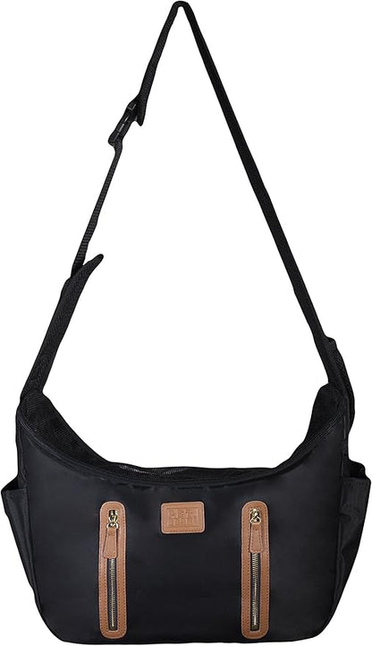 Pet Gear Tote/Sling Carrier for Cats/Dogs, Storage Pocket, Removable Washable Liner, Zippered Top and Mesh Windows, Black, Sling