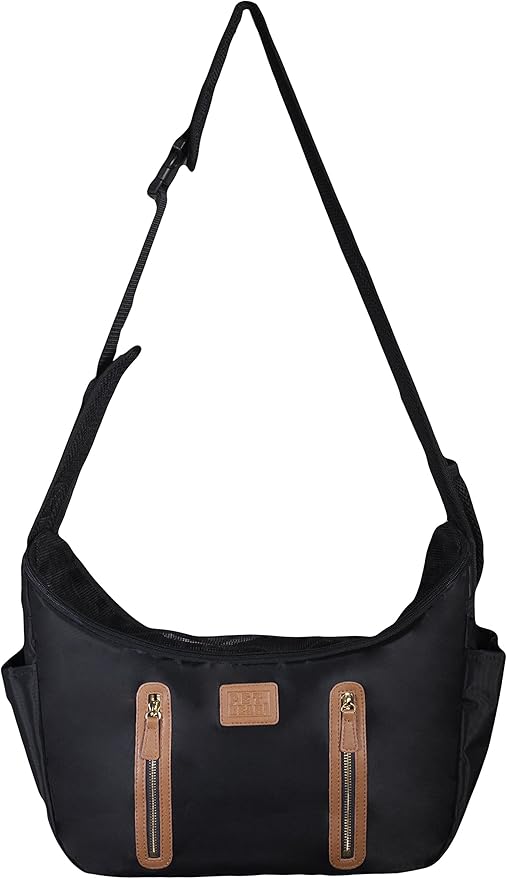 Pet Gear Tote/Sling Carrier for Cats/Dogs, Storage Pocket, Removable Washable Liner, Zippered Top and Mesh Windows, Black, Sling