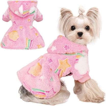 Dog Sweater Fleece Dog Hoodie Winter Puppy Clothes for Small Dogs Boy Girl Pet Hoodies Cold Weather Doggie Coats Fall Doggy Sweatshirt for Chihuahua Yorkie Cat Sweater Costume, Pink Rainbow, XS