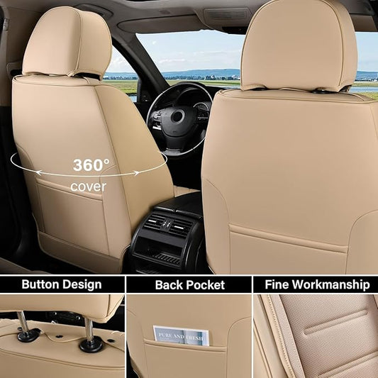Coverado Car Seat Covers, Front Covers for Cars, Car Seat Cover Front Seats, Car Seat Protector Waterproof, Leather Car Seat Cushion, Universal Interior Covers Seat Protectors for Most Cars Beige