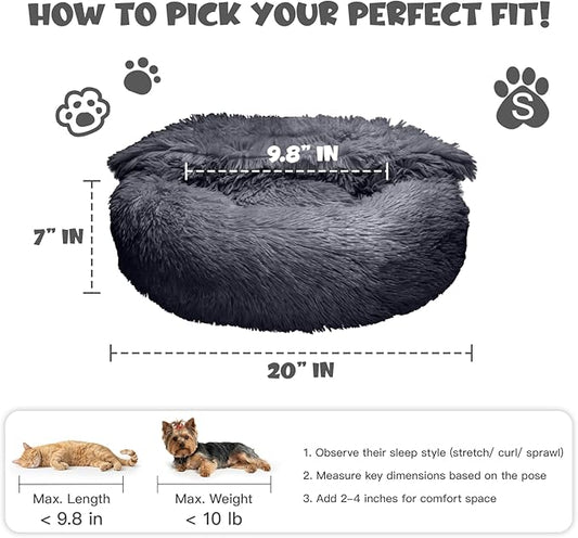 Himax Dog Beds for Small Dogs, Donut Dogs Beds with Blanket Attached, Calming Dog Bed Washable (20"/26"/35") Grey