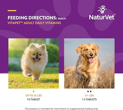 NaturVet VitaPet Adult Daily Vitamins for Dogs with Breath Aid – Includes Full Spectrum of Vitamins, Minerals, Omega-6 Fatty Acids, Parsley – Designed for Dogs Over 1 Year – 180 Ct.