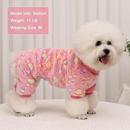 YIKEYO Dog Sweaters Pajamas for Small Dogs, Dog Pajamas Winter Girl and Boy,Puppy 4 Legged Clothes Chihuahua Yorkie Teacup Jumpsuit Cute Feet Print(Rose, XS)