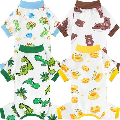 XPUDAC 4 Pack Dog Pajamas for Small Dogs, Puppy Clothes for Boy Girl Strechy Soft Pet Jumpsuit, Cat Onesie (Medium)