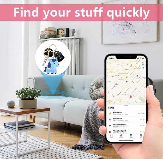 Leather Keychain Holder Case Compatible with AirTag,Cute Protective Cover with Keyring,Anti-Scratch Finder GPS Tracker Case for Wallet Keys,Bag,Pets,Backpack(Blue Horse)