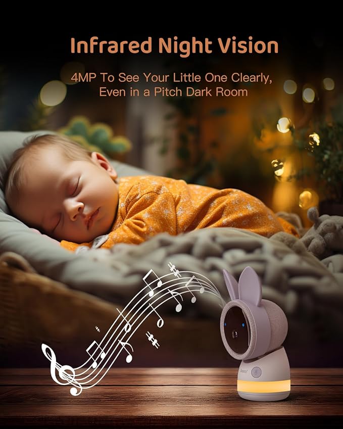 ARENTI 2.4G&5G Smart Baby Monitor with Camera and Audio, 5’’ WiFi/No-WiFi 4MP Split Screen with Night Light, Smoothing Lullabies, Cry&Motion Detection, Temp&Humidity Senor, Free APP with Motion Video