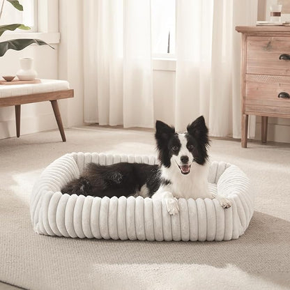 FURTIME Dog Bed Medium Size Dog, Washable Orthopedic Pet Bed with Removable Cover, Rectangle Soft Calming Sleeping Puppy Bed Durable Pet Cuddler with Anti-Slip Bottom, Cream, M Plus (30"x24"x8")