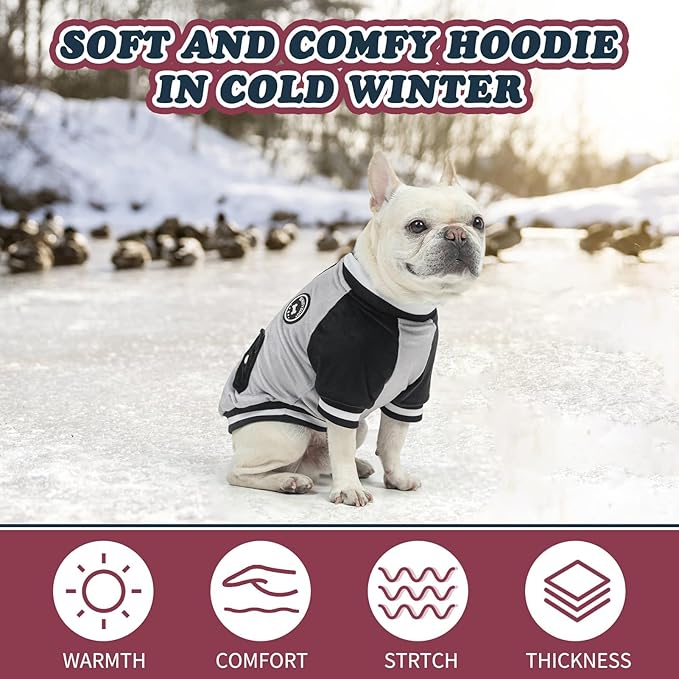 BEAUTYZOO Dog Sweaters for Small Medium Large Dogs, Dog Hoodie Warm Fleece Dogs Winter Clothes Cute Stylish Boy & Girl Dog Sweatshirts, Grey Sport Coats Baseball Uniform Jackets for Puppy, S