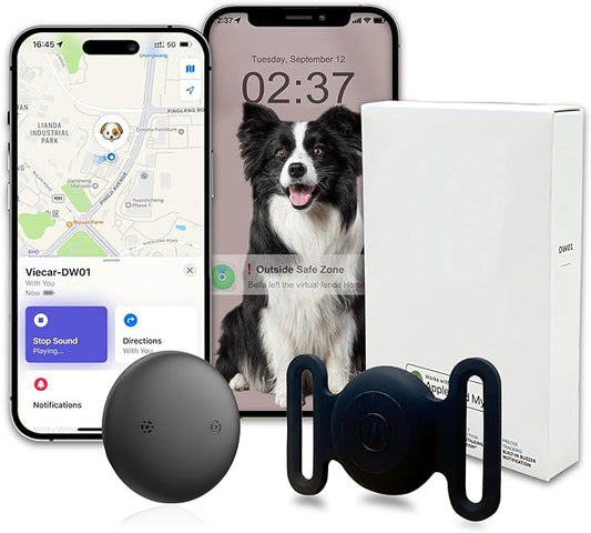 GPS Tracker for Dogs, Mini GPS Cat Tracker, IPX8 Waterproof GPS Trackers for Cats with Holder, No Monthly Fee, Work with Apple Find My(iOS Only), Smart Trackers for Dogs-Black-3