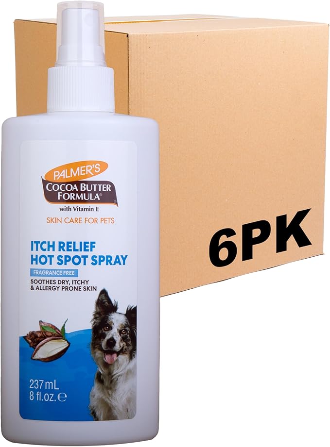 Palmer's for Pets Itch & Hot Spot Relief Spray with Cocoa Butter; Dog Skin Conditioner Spray with Vitamin E and Cocoa Butter, Skin Allergy Spray for Dogs, 8 Oz - 6 Pack