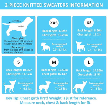 2 Pack Dog Sweaters for Small Dogs, Chihuahua Yorkie Sweater, Dog Clothes for Small Dogs, Winter Warm Pullover Clothing, Pet Cat Cold Weather Puppy Clothes Outfits L