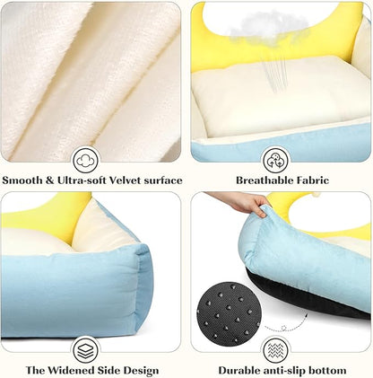 RAIN QUEEN Cat Bed, Cat Beds for Indoor Cats Washable, Orthopedic Fluffy Calming Sleeping Super Soft Plush Pet Bed for Dog and Cat with Anti-Slip Bottom (25.6" x 22.8" x 7.1")