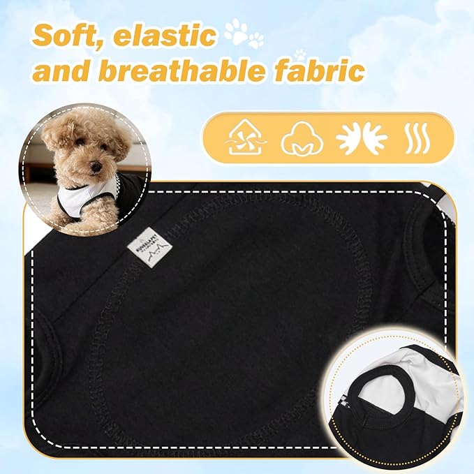 Kukaster Pet Dog Surgical Suit - Recovery Onesie for Dogs After Surgery, Spayed Female/Male Puppy, Breathable Anti-Lick Clothes, Alternative to Cone(Black and White-l)