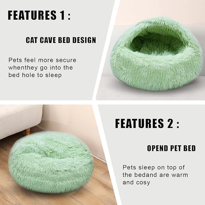 FORMYCATIE Cat Beds for Indoor Cats,Cat Cave for Puppy and Kitty,Calming Small Dog Bed for Small Dogs with Cover Cave,Cozy Warming Fluffy Washable Anti-Slip Pet Sleeping Bag(20 * 20inch,Green)