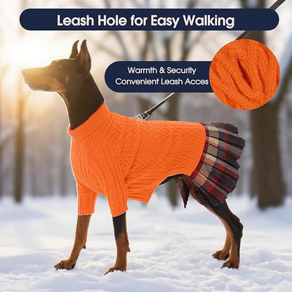 IECOii Big Girl Dog Sweater Dress, Cable Knit Sweater for Extra Large Dogs Girl, Orange, 4XL, Cute Dog Warm Dress for Fall Winter, Good Stretcy Fit Knitwear for Giant Breed Dogs Female Indoor Outdoor