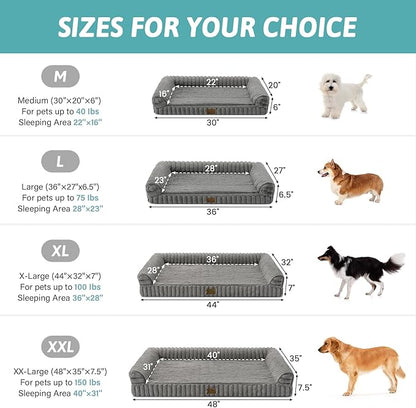COZY KISS Extra Large Dog Bed, Faux Rabbit Fur Orthopedic Foam Dog Bed with Sides, Removable Washable Cover & Waterproof Lining, Comfortable Pet Couch, Grey (48" L x 35" W x 7.5" Th)