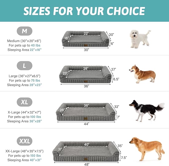 COZY KISS Cute Dog Bed for Medium Dogs, Faux Rabbit Fur Orthopedic Foam Dog Bed with Sides, Removable Washable Cover & Waterproof Lining, Comfortable Pet Couch, Grey (36" L x 27" W x 6.5" Th)