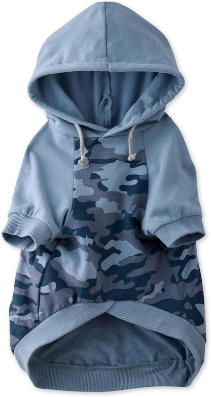 Pet Passion Rocky – The Original Lightweight Hooded Tee 100% Organic Cotton Dog Hoodie Pet Coat Sweater for All Sized Dogs, Navy Half Camo, Small (10-25 lbs)