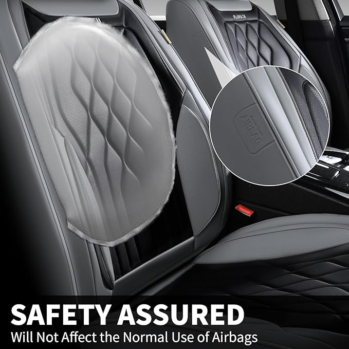 FLORICH Front Seat Covers, Leather Car Seat Protector, Waterproof Seat Covers for Cars, Black Seat Covers Universal Fit for Cars, Trucks, SUVs - Gray&Black