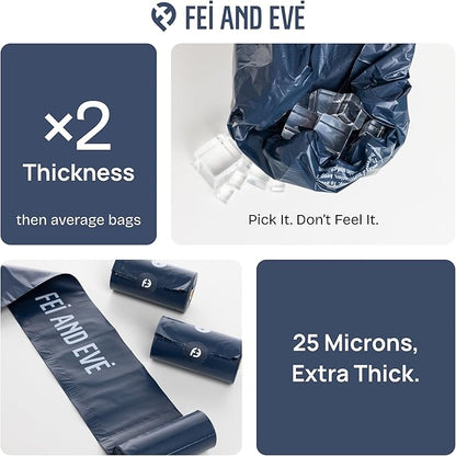 Fei & Eve Poop Bag Dispenser - Compact & Lightweight | Fits all Leashes | White, With 1 Roll Poop Bag