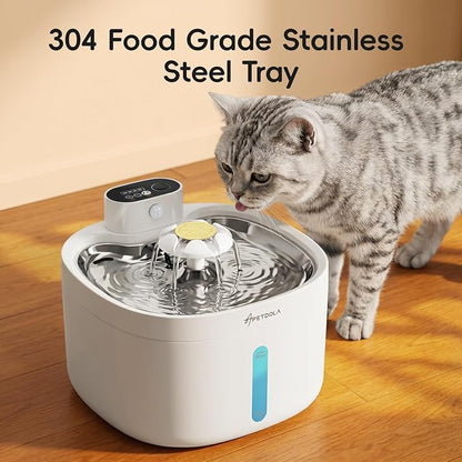 Wireless Cat Water Fountain 95fl-oz/2.8L Cat Fountain,Stainless Steel Tray,Rechargeable Pet Drinking Fountains for Cats and Dogs(Cat Fountain+3 Filters)