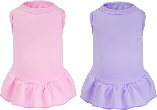 2 Pcs Dog Dresses Cat Skirt Solid Color Dog Clothes Summer Sleeveless Puppy Girl Clothes for Small Pet Dogs Cats (Pink,Light Purple, Large)