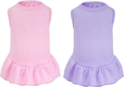 2 Pcs Dog Dresses Cat Skirt Solid Color Dog Clothes Summer Sleeveless Puppy Girl Clothes for Small Pet Dogs Cats (Pink,Light Purple, Small)